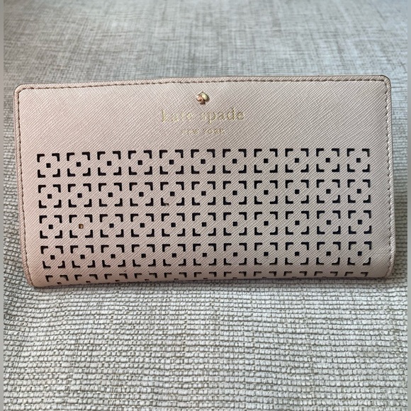 kate spade Handbags - kate spade Perforated tan Leather Continental Wallet with Gold Logo